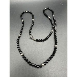 Vintage 925 Sterling Silver Black Tourmaline Necklace 32” 41g